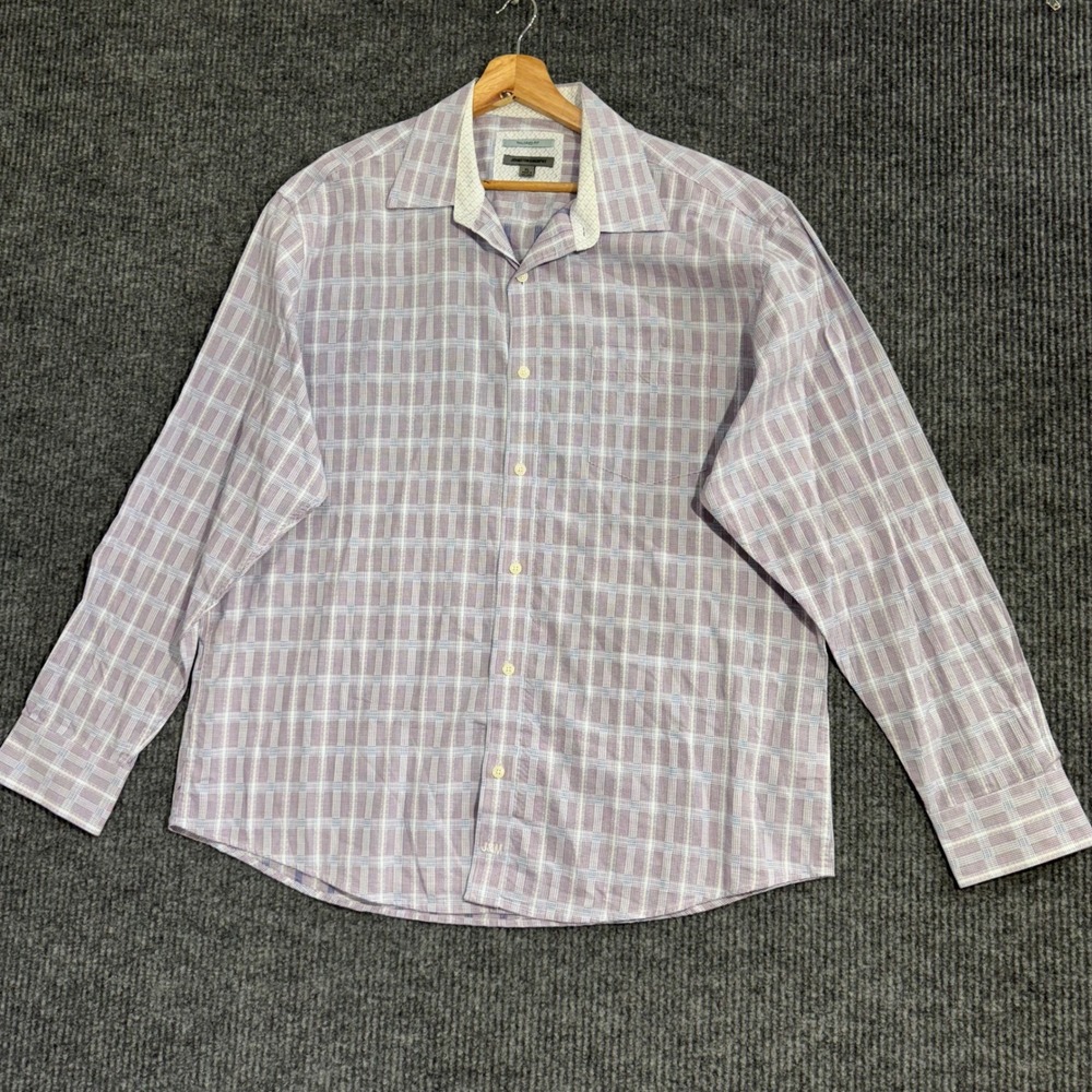 Johnston & Murphy Tailored Fit Dress Shirt XL Plaid Long Sleeve Church Work